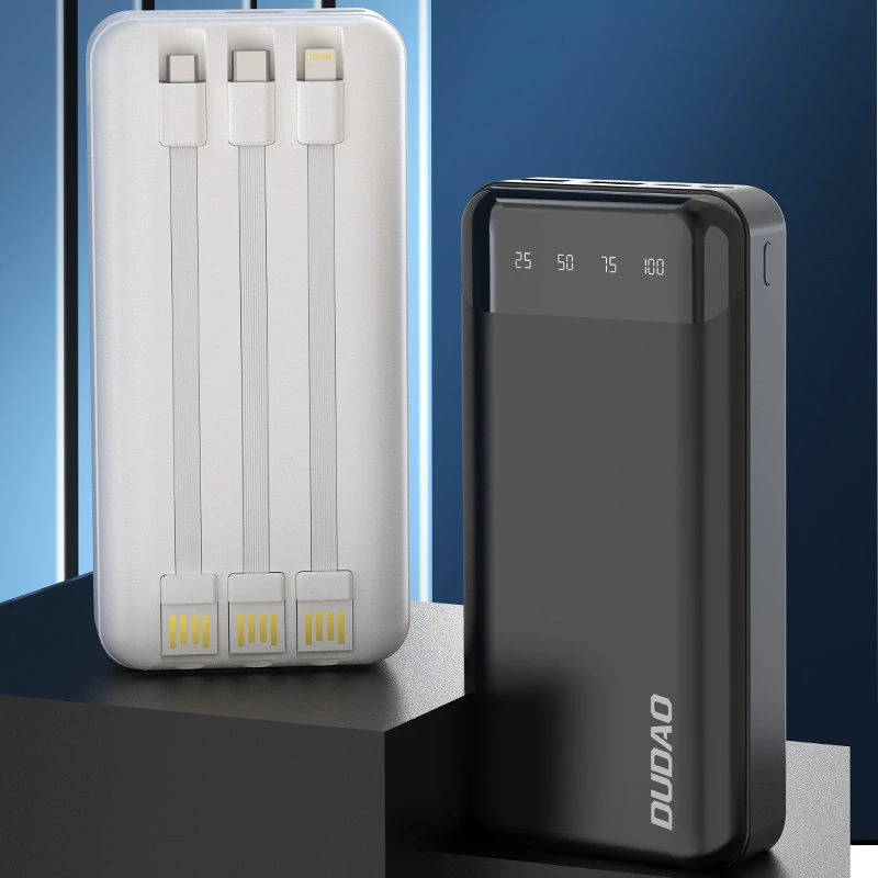 Dudao talpus maitinimo blokas su 3 įmontuotu kabeliu 20000mAh USB Type C + micro USB + Lightning baltos spalvos (Dudao K6Pro +)
