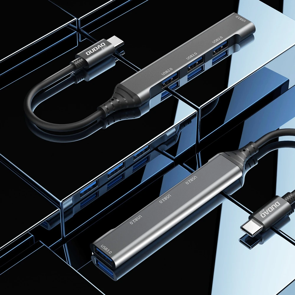 Dudao HUB 4in1 USB-C – 4x USB-A (3 x USB2.0 / USB3.0) 6.3cm juodos spalvos (A16T)