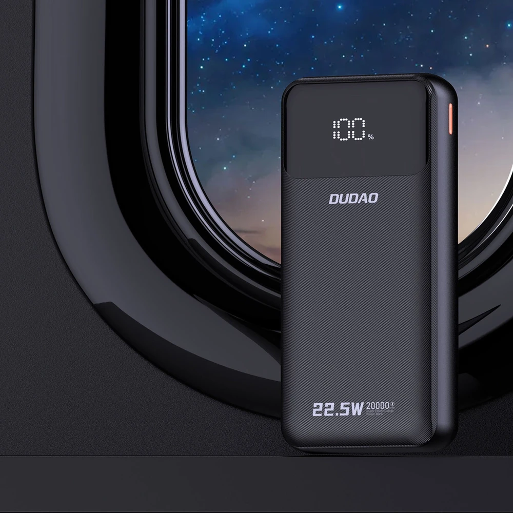 Dudao K15Pro Power Bank 20000mAh 22,5W PD USB-C / USB-A / Integruoti Lightning ir USB-C laidai – juodi