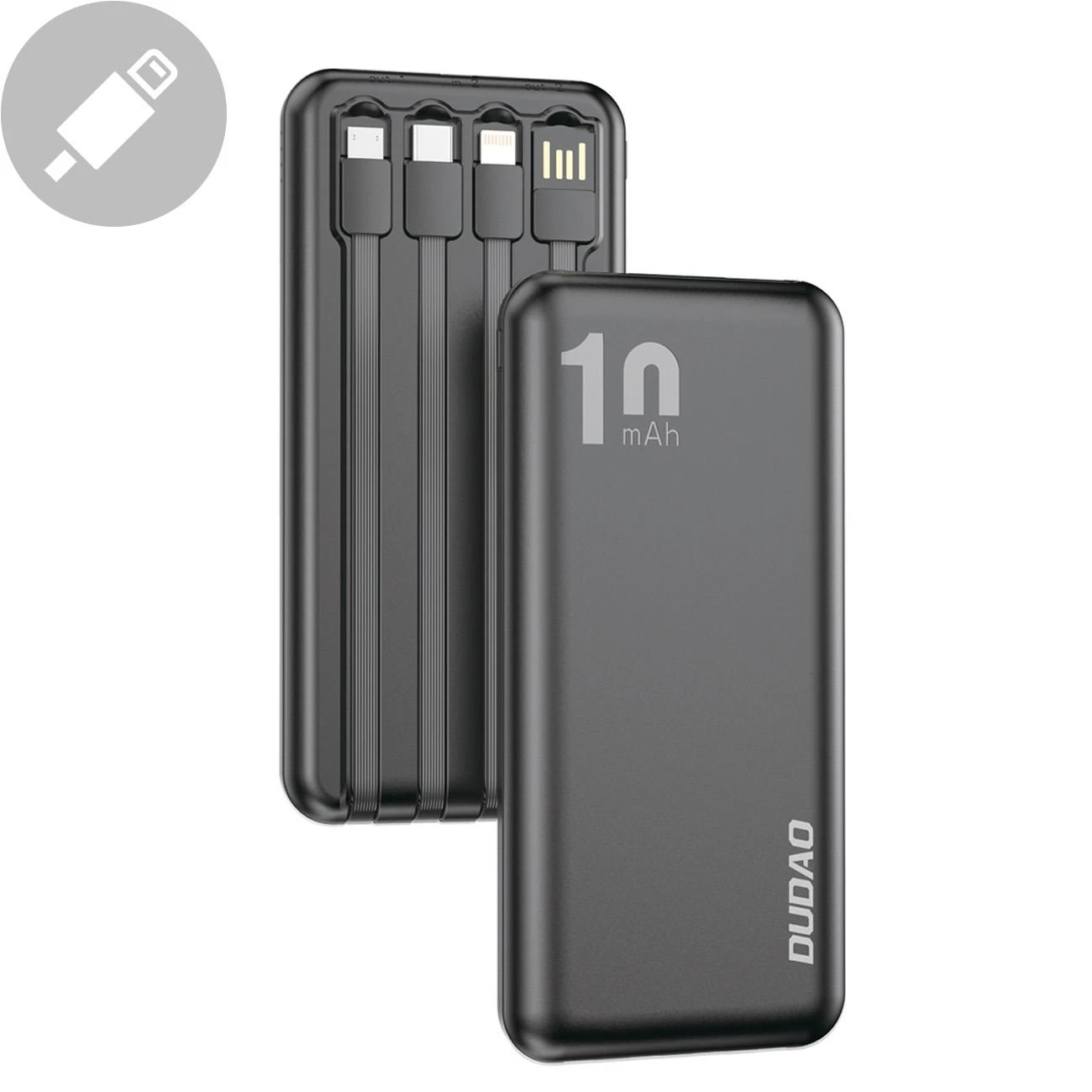 „Dudao K6Pro“ universalus 10 000 mAh maitinimo blokas su USB kabeliu, USB tipas C, žaibo juodas (K6Pro-juodas)