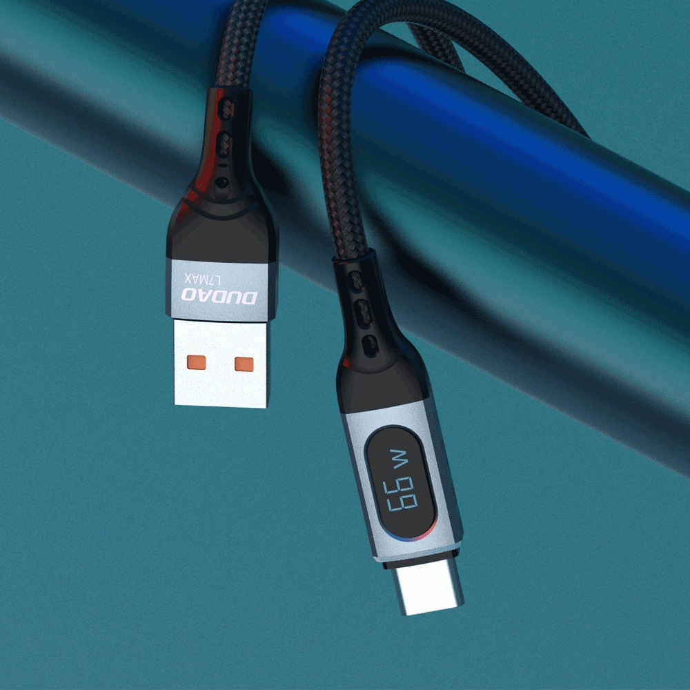 Dudao L7Max USB kabelis - USB Type C Fast Charging PD 66W 1m with Ekranas - juodos spalvos