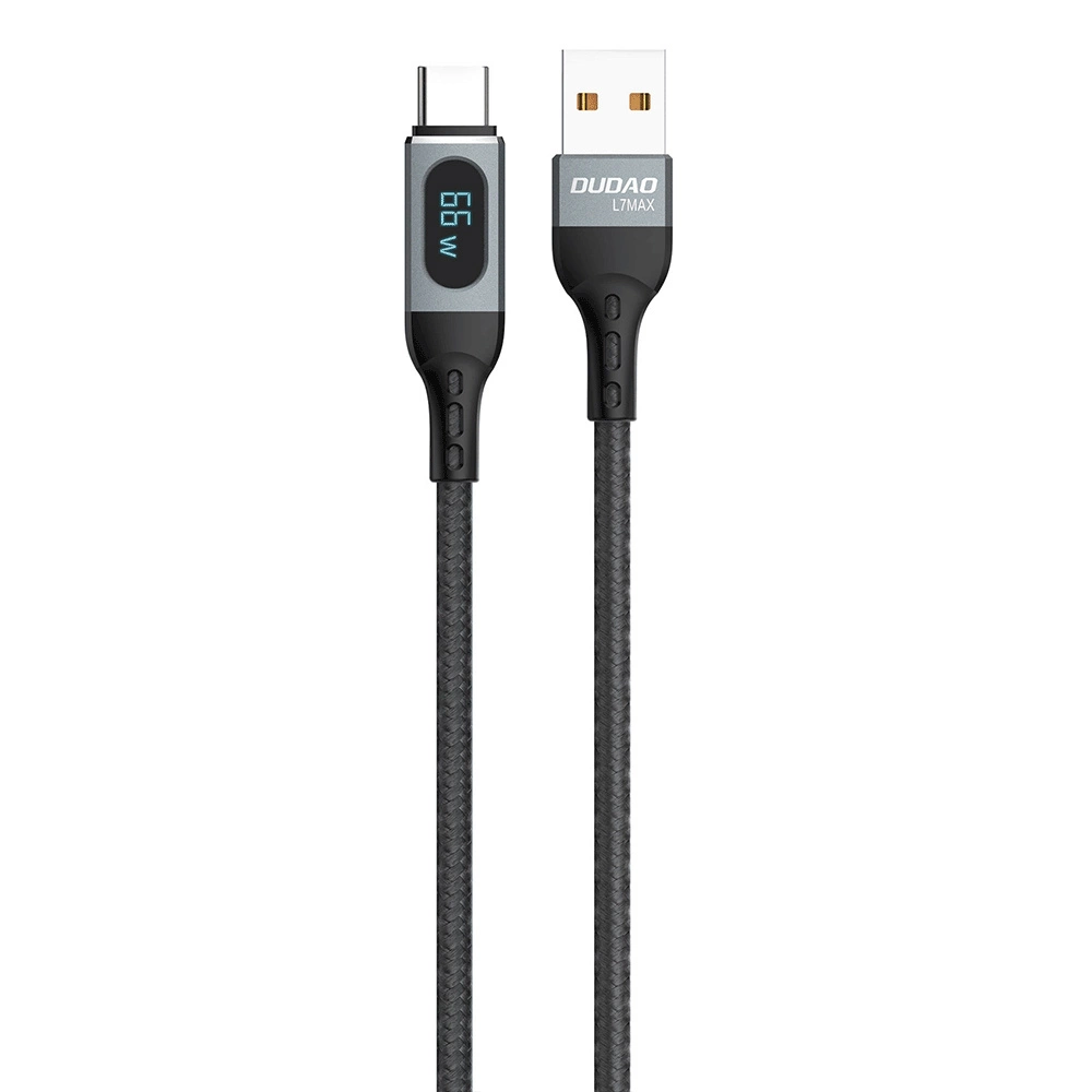 Dudao L7Max USB kabelis - USB Type C Fast Charging PD 66W 1m with Ekranas - juodos spalvos