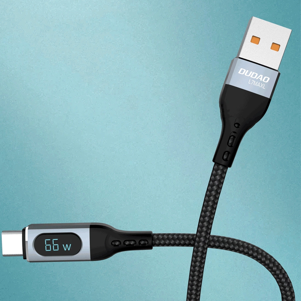 Dudao L7Max USB kabelis - USB Type C Fast Charging PD 66W 1m with Ekranas - juodos spalvos