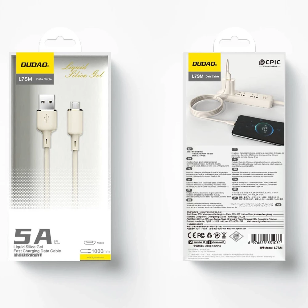 Dudao L7SM USB-A – micro USB kabelis 5A 1m – beige