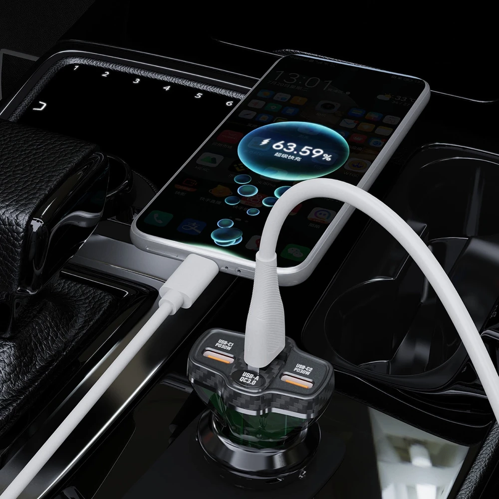Dudao R78 78W automobilinis įkroviklis USB-C PD / 2xUSB-A QC – juodos spalvos