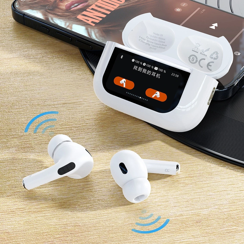 Dudao U19 į ausis įkišamos TWS belaidės Bluetooth 5.3 ausinės with LED ekranas – baltas