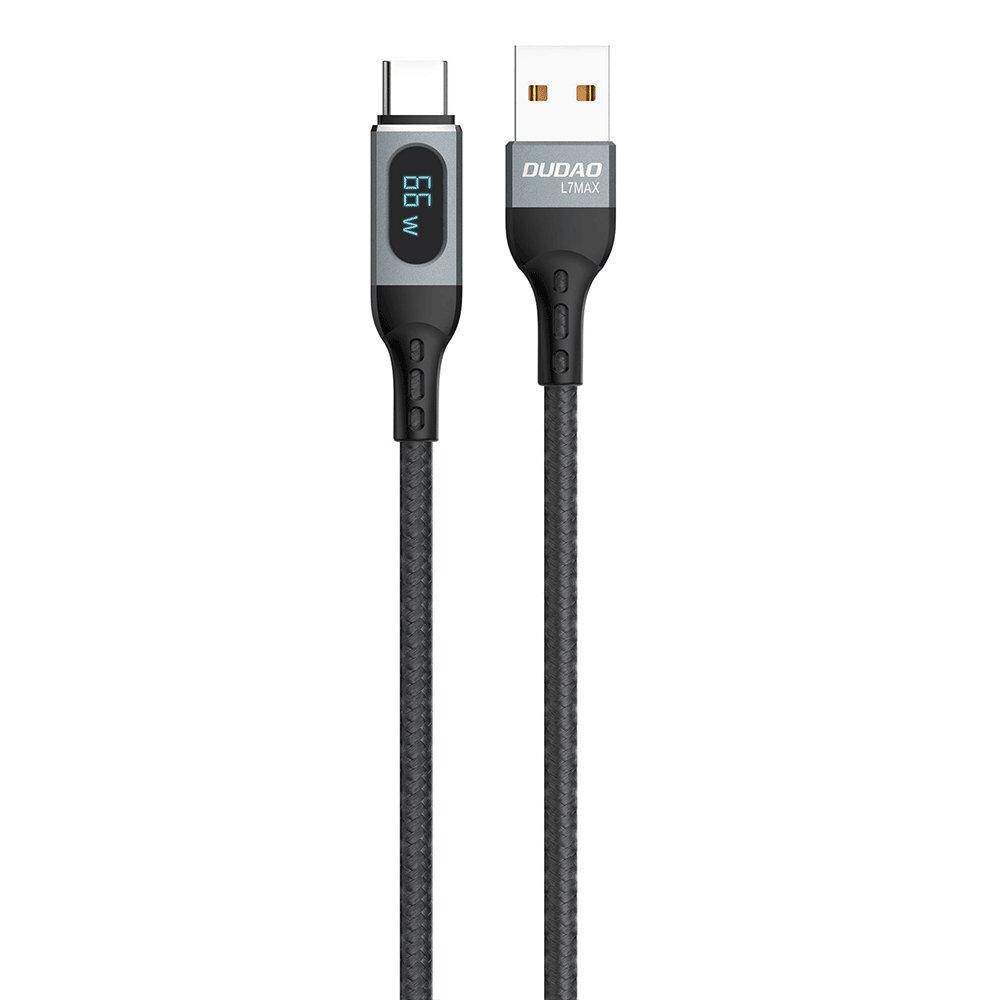 Dudao L7Max USB kabelis - USB Type C Fast Charging PD 66W 1m with Ekranas - juodos spalvos