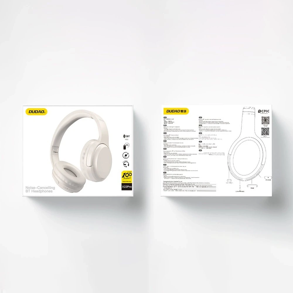 Dudao X22Pro on-ear belaidės Bluetooth 5.3 ausinės – baltos spalvos