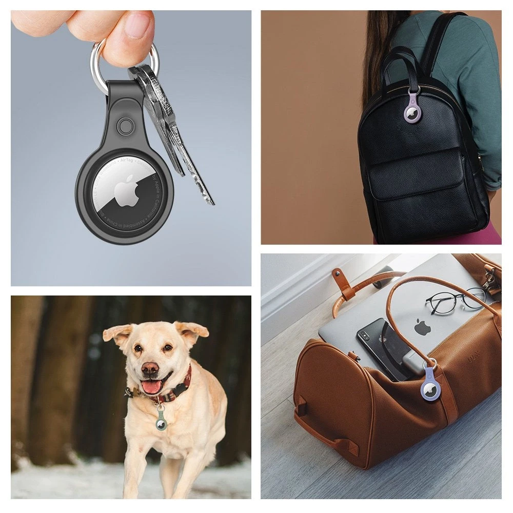 Dux Ducis 4vnt set Silicone flexible cover keychain loop dėklas skirtas Apple AirTag (juodos spalvos / žalios spalvos / rožinės spalvos / mėlynos spalvos)