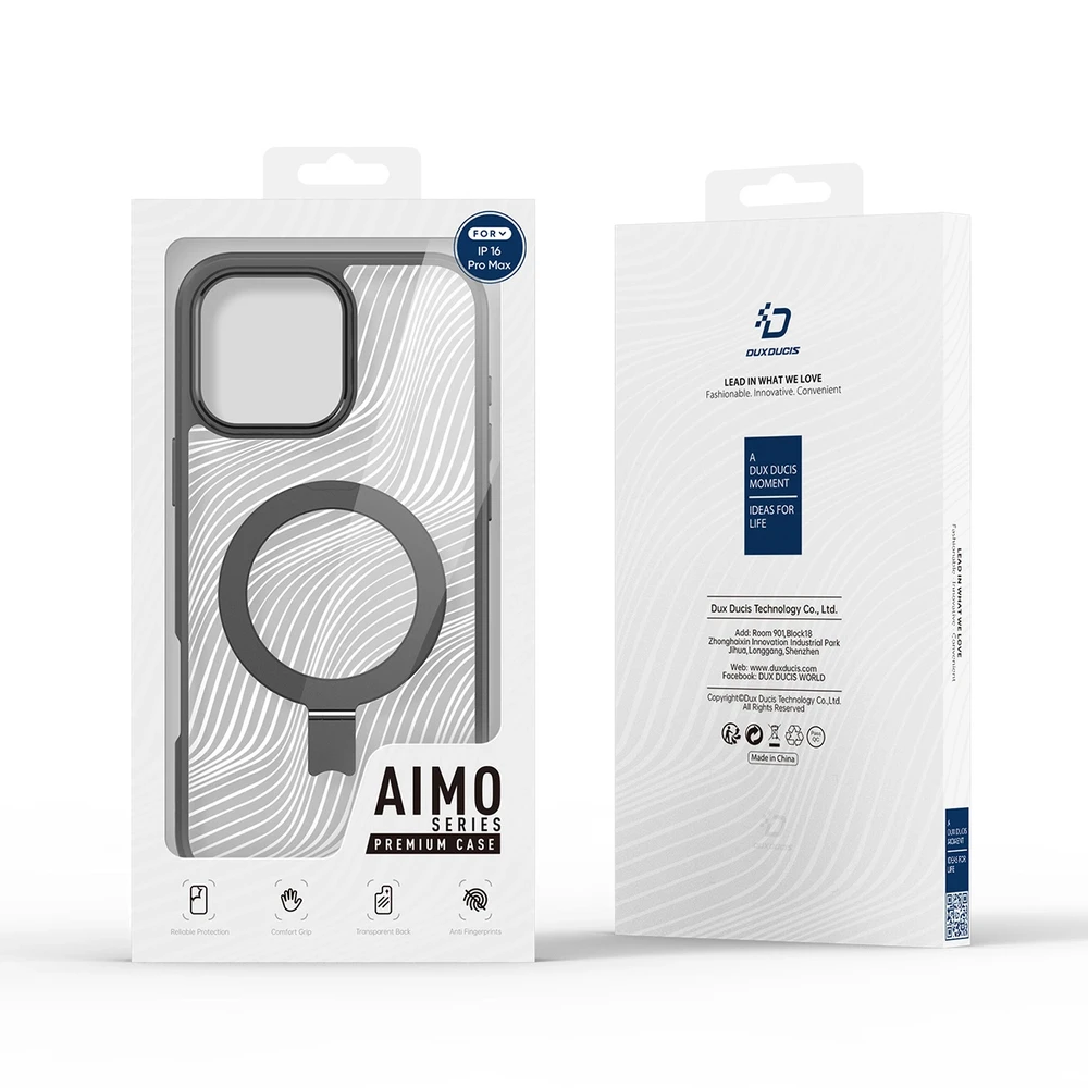 Dux Ducis Aimo Mag MagSafe su stoveliu Apple iPhone 16 Pro Max - dėklas telefonui juodos spalvos