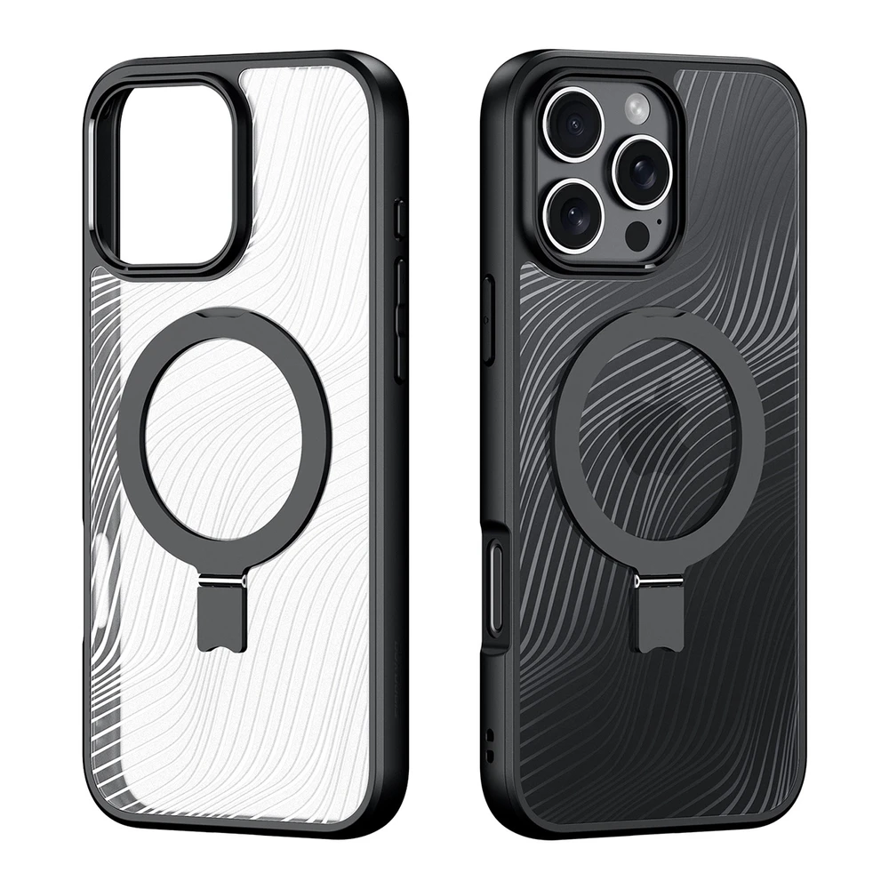 Dux Ducis Aimo Mag MagSafe su stoveliu Apple iPhone 16 Pro - dėklas telefonui juodos spalvos