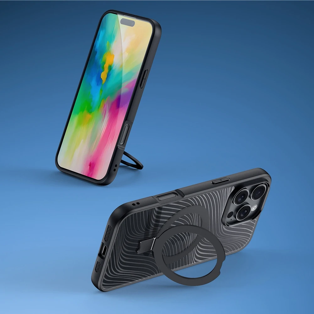 Dux Ducis Aimo Mag MagSafe su stoveliu Apple iPhone 16 Pro - dėklas telefonui juodos spalvos