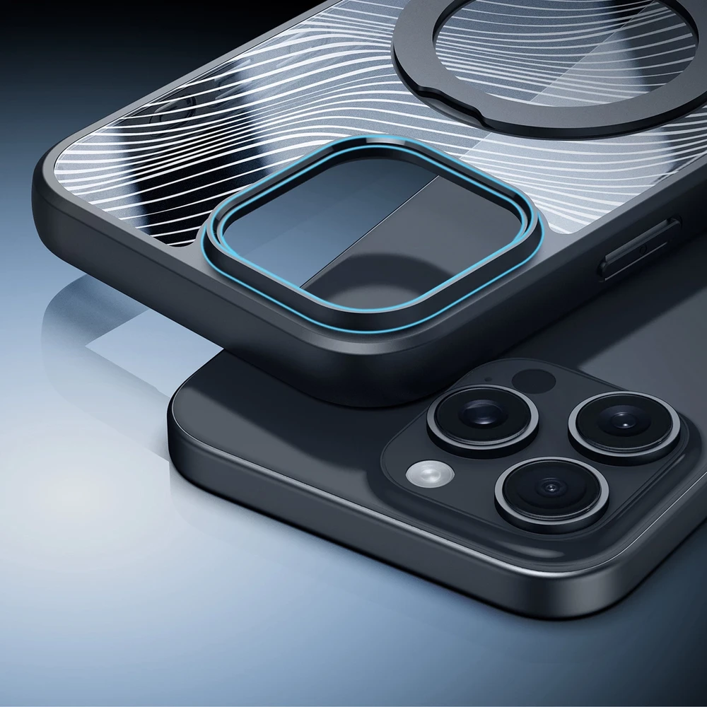 Dux Ducis Aimo Mag MagSafe su stoveliu Apple iPhone 16 Pro - dėklas telefonui juodos spalvos