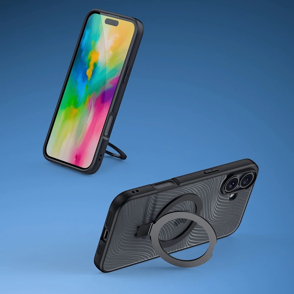 Dux Ducis Aimo Mag MagSafe su stoveliu Apple iPhone 16 - dėklas telefonui juodos spalvos