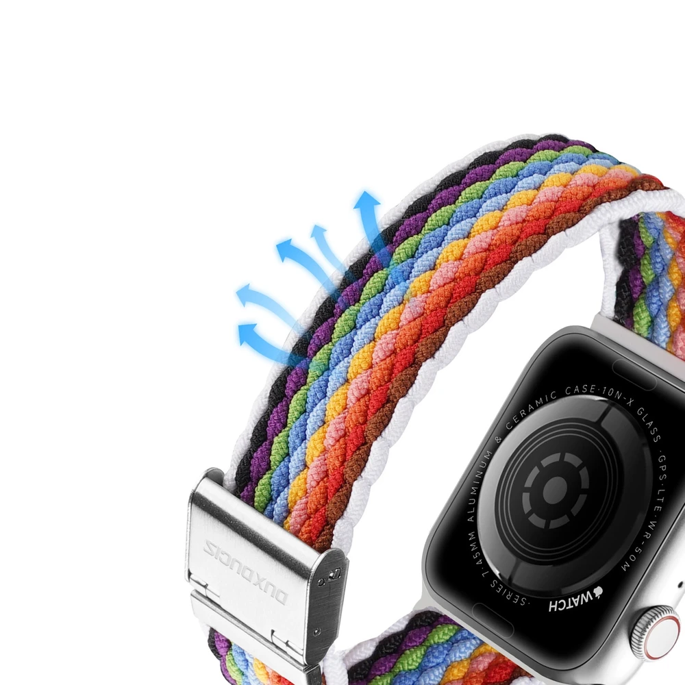 Dux Ducis dirželis (Mixture II Version) Apple Watch SE dirželis, 9, 8, 7, 6, 5, 4, 3, 2, 1 (41, 40, 38 mm) pintas dirželis, šviesių juostelių apyrankė
