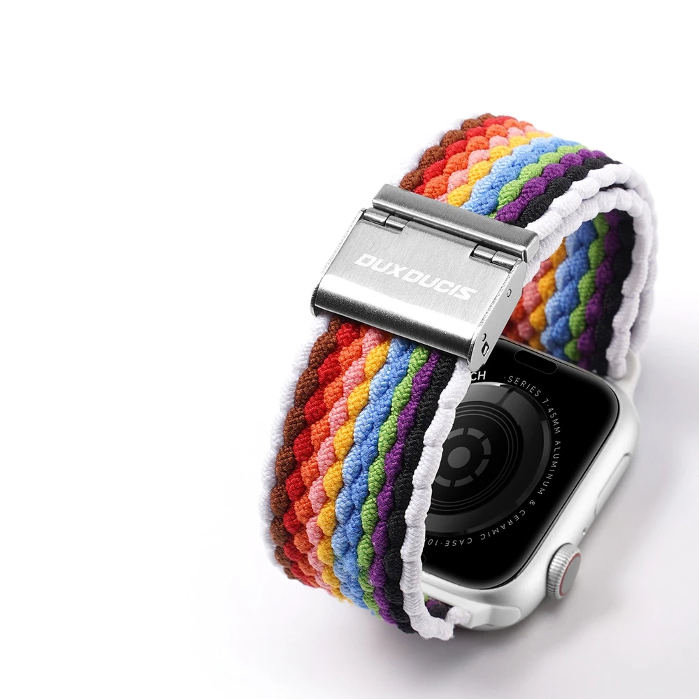 Dux Ducis dirželis (Mixture II Version) Apple Watch SE dirželis, 9, 8, 7, 6, 5, 4, 3, 2, 1 (41, 40, 38 mm) pintas dirželis, šviesių juostelių apyrankė