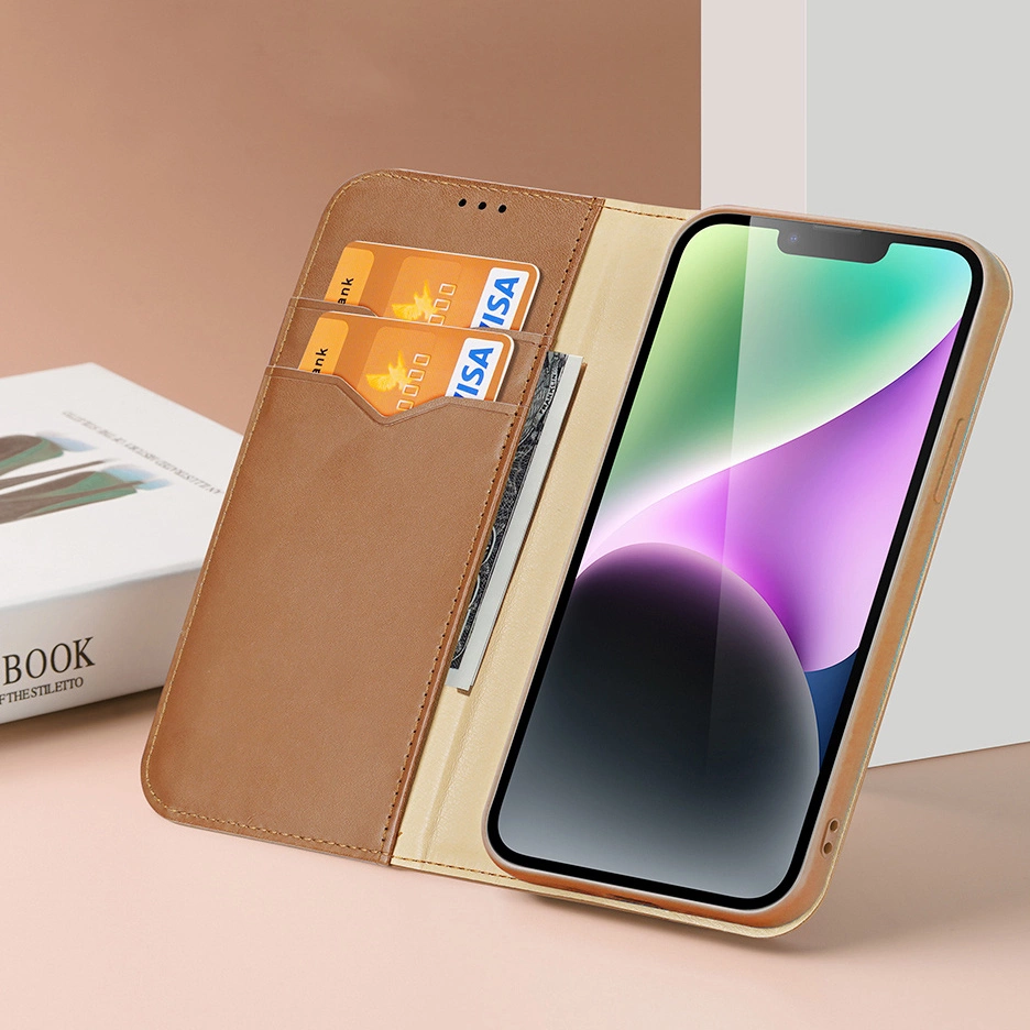 Dux Ducis Hivo Apple iPhone 15 Plus wallet RFID blocking - dėklas telefonui rudos spalvos
