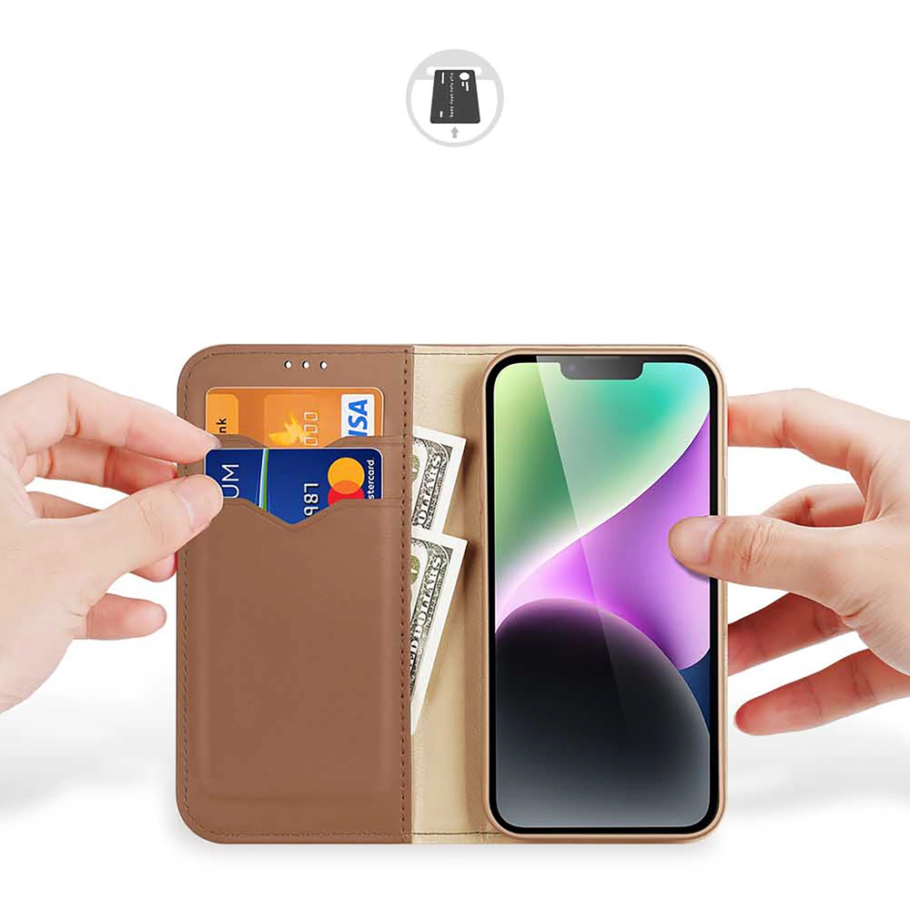 Dux Ducis Hivo Apple iPhone 15 Plus wallet RFID blocking - dėklas telefonui rudos spalvos