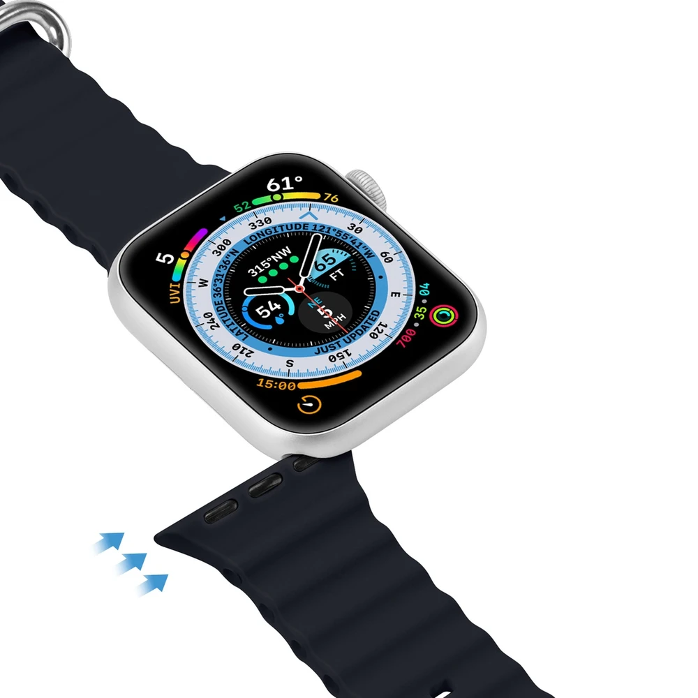 Dux Ducis apyrankė Apple Watch 9 / 8 / 7 / 6 / 5 / 4 / 3 / 2 / SE (41 / 40 / 38mm) silikoninė pilkos spalvos (OceanWave Version)