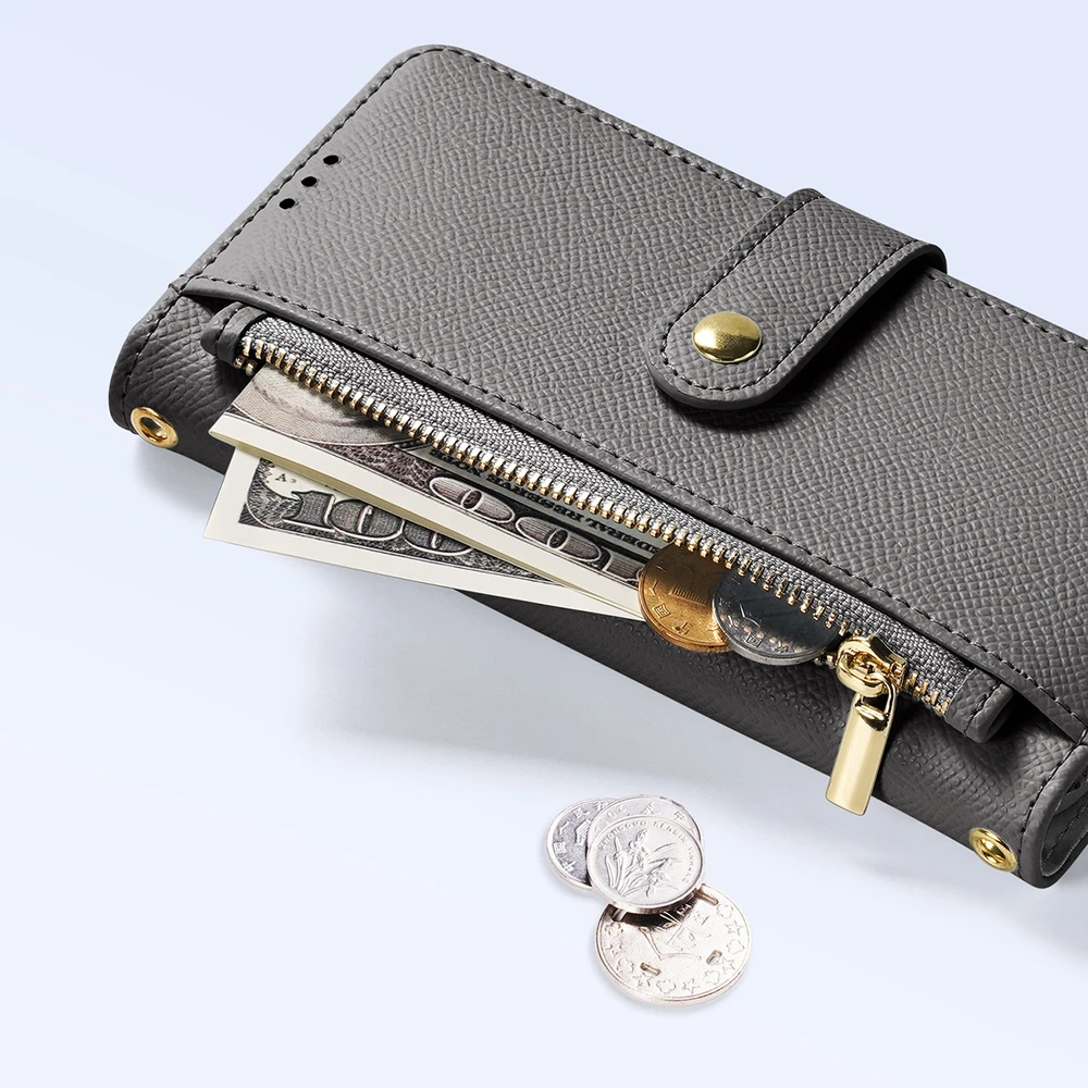 Dux Ducis Lawa Apple iPhone 16 Pro Leather dėklas su Detachable Magnetic Wallet – pilkos spalvos