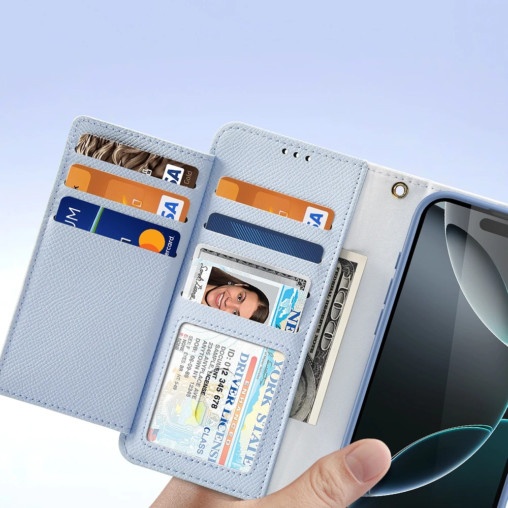 Dux Ducis Lawa Apple iPhone 16 Pro Leather dėklas su Detachable Magnetic Wallet – mėlynos spalvos