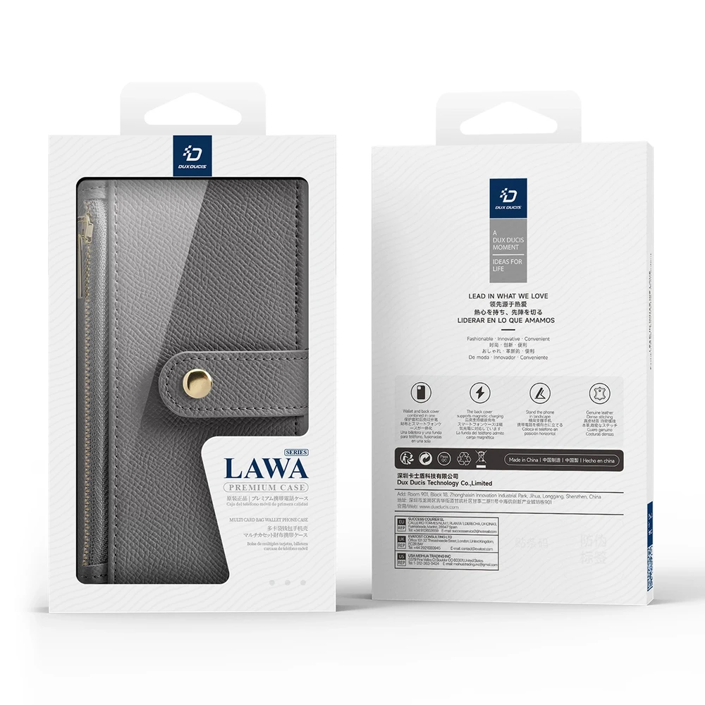 Dux Ducis Lawa Apple iPhone 16 Pro Leather dėklas su Detachable Magnetic Wallet – pilkos spalvos
