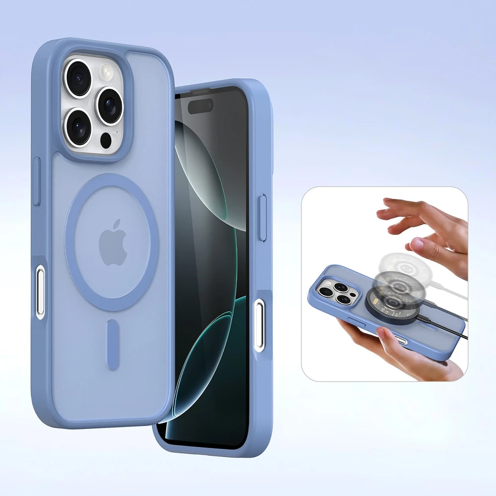 Dux Ducis Lawa Apple iPhone 16 Pro Leather dėklas su Detachable Magnetic Wallet – mėlynos spalvos