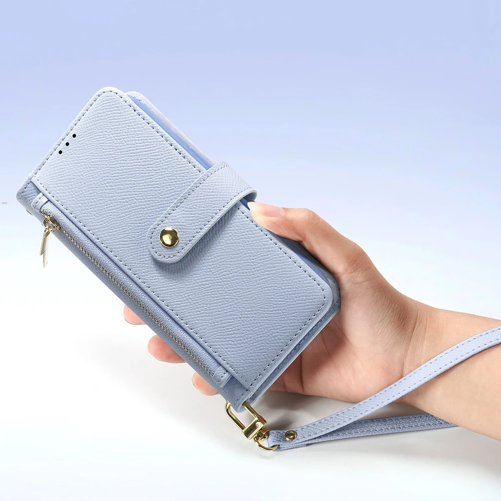 Dux Ducis Lawa Apple iPhone 16 Pro Leather dėklas su Detachable Magnetic Wallet – mėlynos spalvos