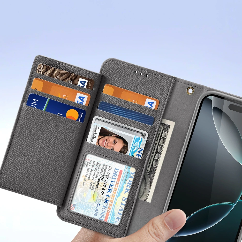 Dux Ducis Lawa Apple iPhone 16 Pro Leather dėklas su Detachable Magnetic Wallet – pilkos spalvos