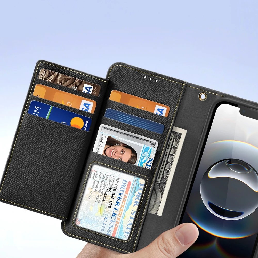 Dux Ducis Lawa Apple iPhone 16e Leather dėklas su Detachable Magnetic Wallet – juodos spalvos