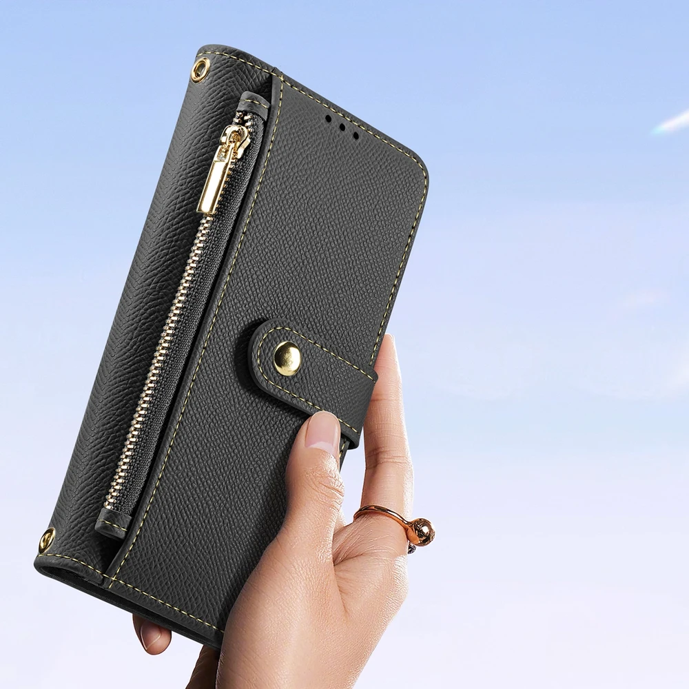 Dux Ducis Lawa Apple iPhone 16e Leather dėklas su Detachable Magnetic Wallet – juodos spalvos