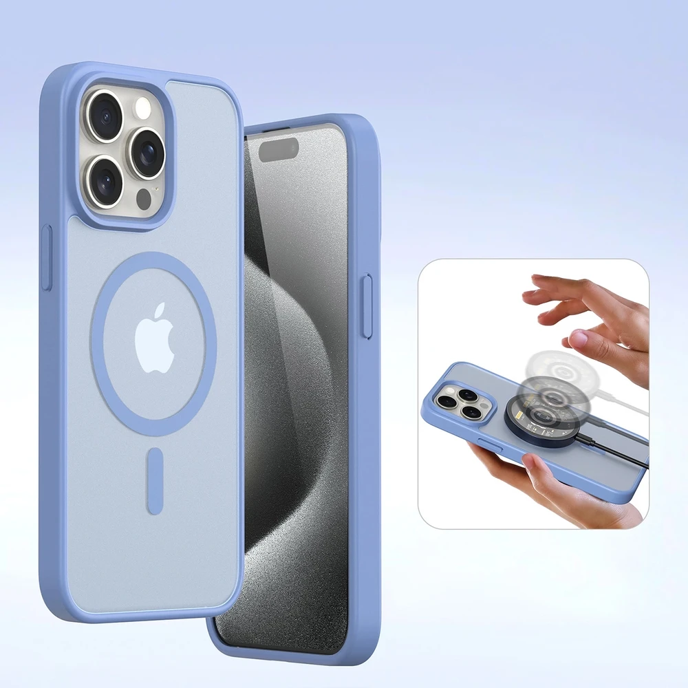 Dux Ducis Lawa Leather dėklas skirtas Apple iPhone 15 Pro Max – mėlynos spalvos