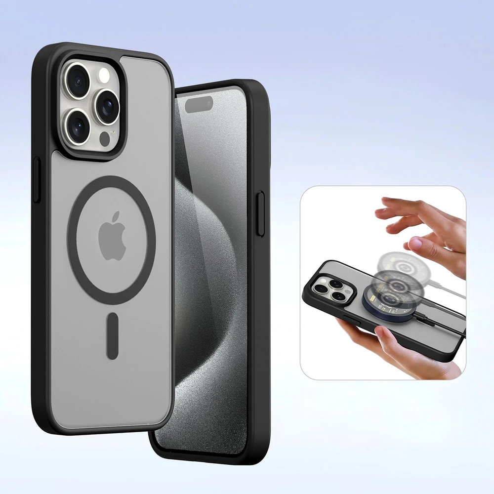 Dux Ducis Lawa Leather dėklas skirtas Apple iPhone 15 Pro Max – juodos spalvos