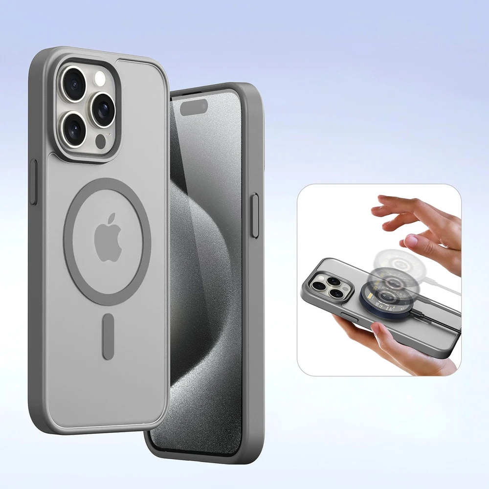 Dux Ducis Lawa Leather dėklas skirtas Apple iPhone 15 Pro Max – pilkos spalvos