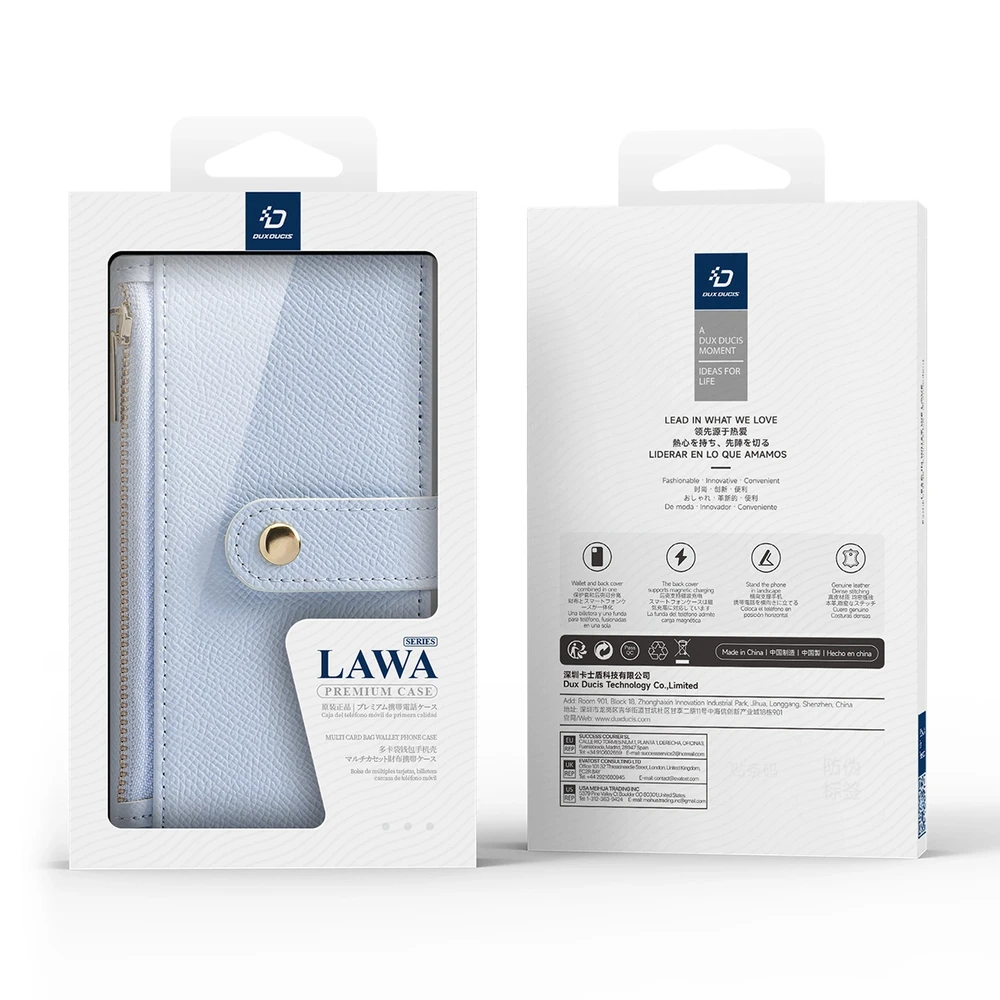 Dux Ducis Lawa Leather dėklas skirtas Apple iPhone 16 Pro Max su Detachable Magnetic Wallet – mėlynos spalvos