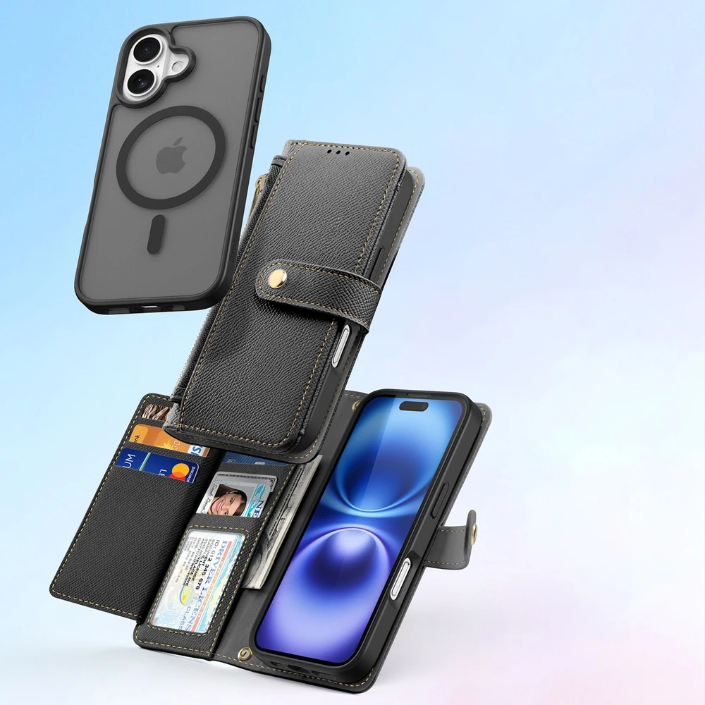 Dux Ducis Lawa Leather dėklas skirtas Apple iPhone 16 – juodos spalvos