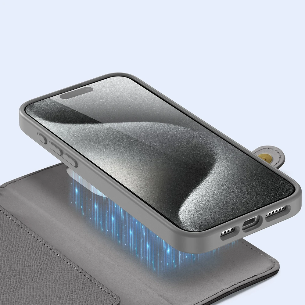 Dux Ducis Lawa Leather dėklas skirtas Apple iPhone 15 Pro Max – pilkos spalvos