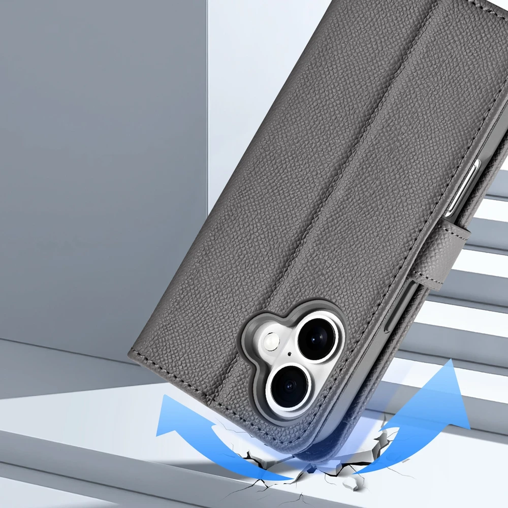 Dux Ducis Lawa Leather dėklas skirtas Apple iPhone 16 – pilkos spalvos