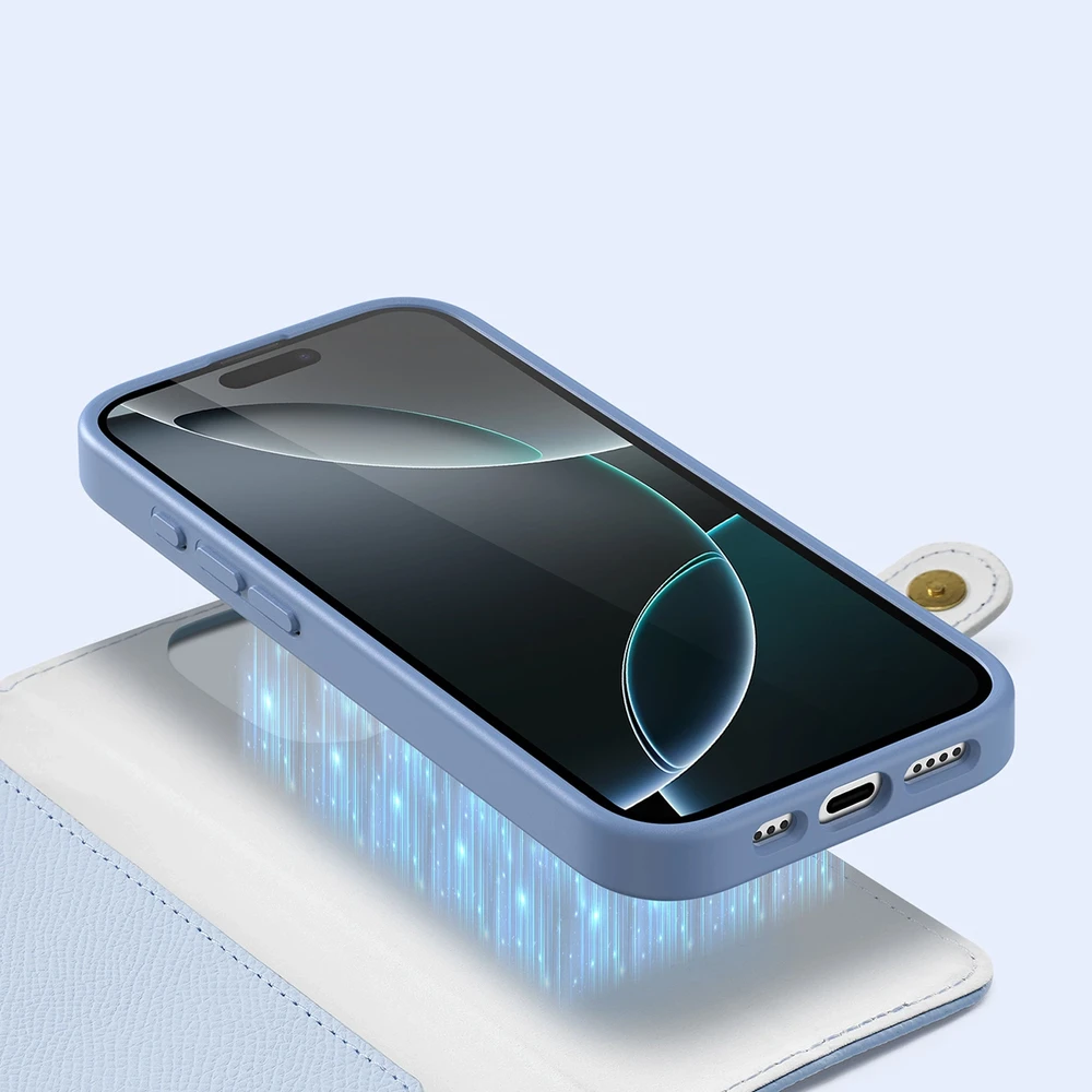 Dux Ducis Lawa Leather dėklas skirtas Apple iPhone 16 Pro Max su Detachable Magnetic Wallet – mėlynos spalvos