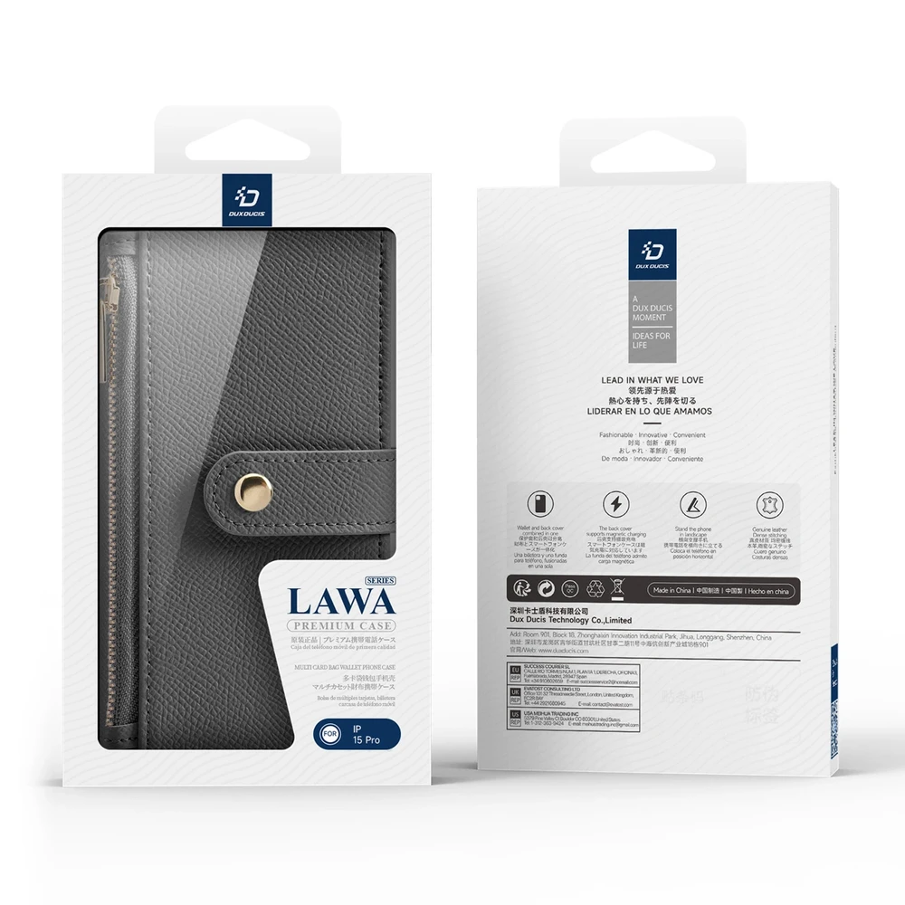 Dux Ducis Lawa Leather dėklas skirtas Apple iPhone 15 Pro – pilkos spalvos