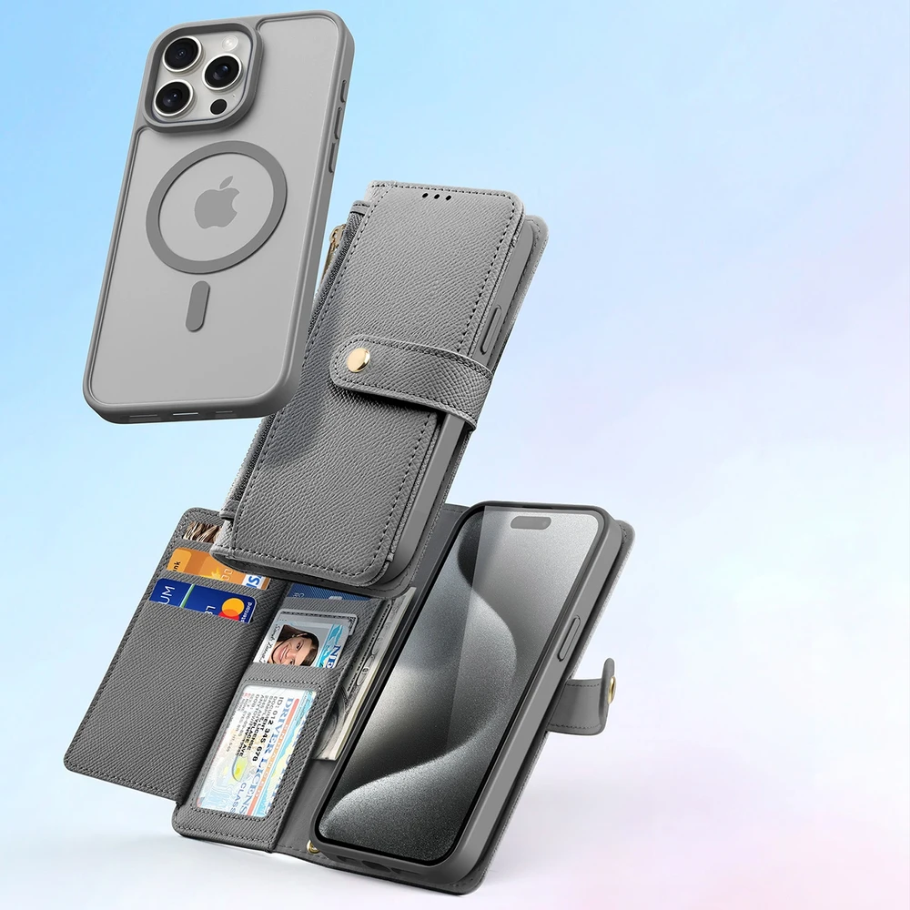 Dux Ducis Lawa Leather dėklas skirtas Apple iPhone 15 Pro Max – pilkos spalvos