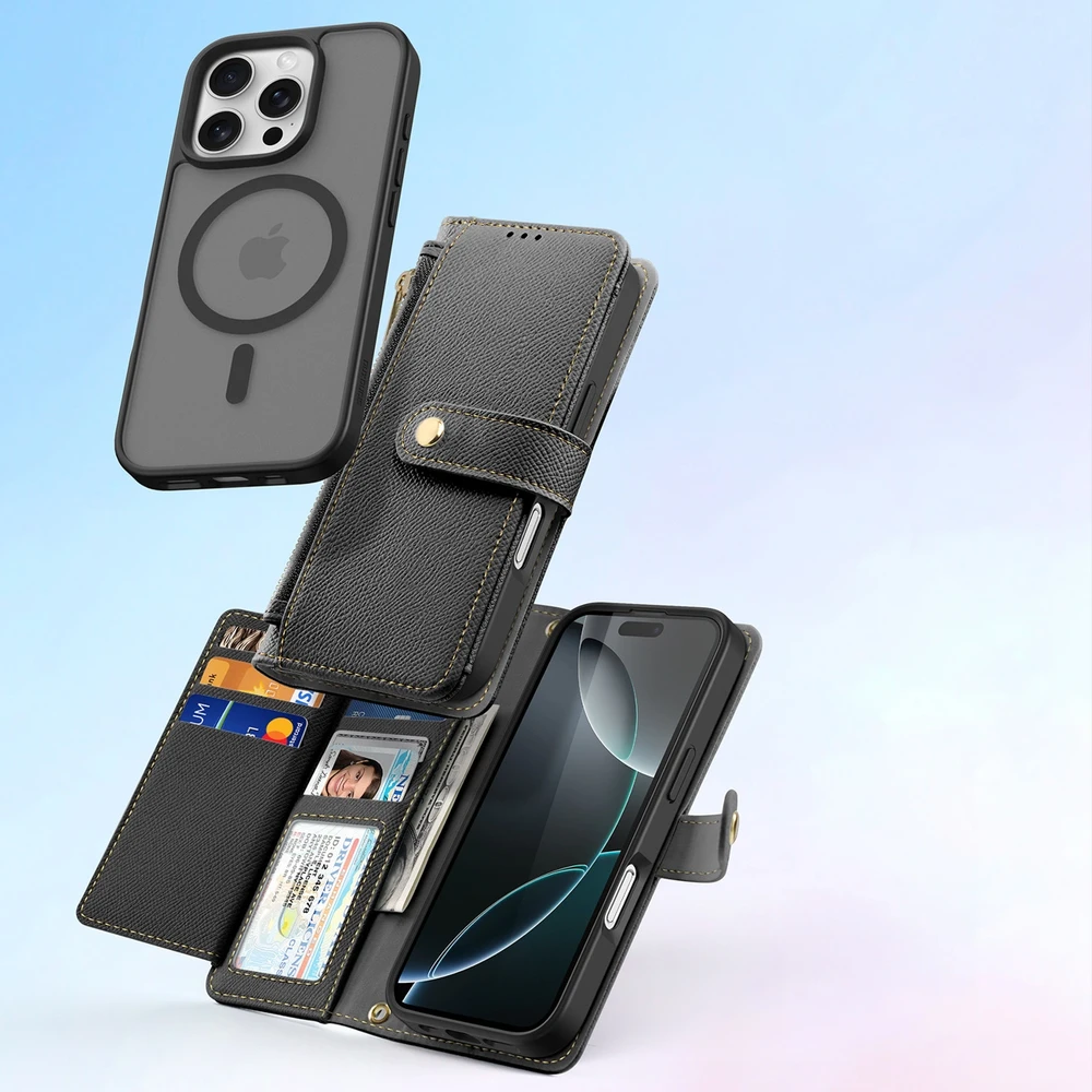 Dux Ducis Lawa Leather dėklas skirtas Apple iPhone 16 Pro Max – juodos spalvos