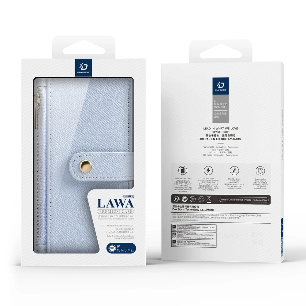 Dux Ducis Lawa Leather dėklas skirtas Apple iPhone 15 Pro – mėlynos spalvos