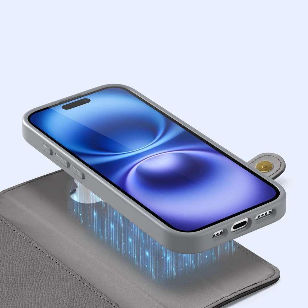 Dux Ducis Lawa Leather dėklas skirtas Apple iPhone 16 – pilkos spalvos