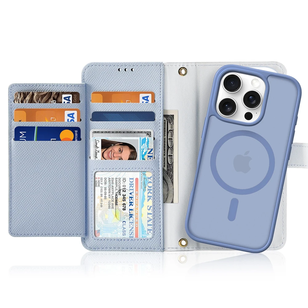 Dux Ducis Lawa Leather dėklas skirtas Apple iPhone 16 Pro Max su Detachable Magnetic Wallet – mėlynos spalvos