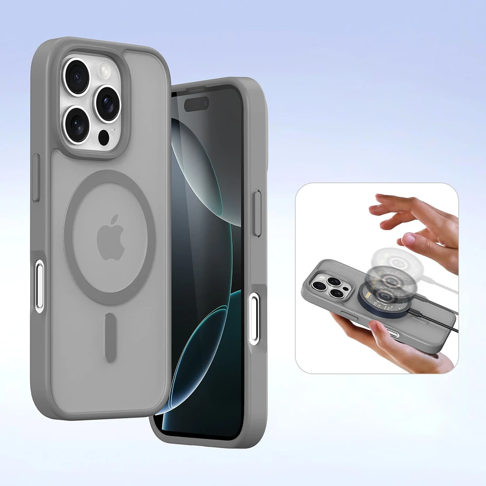 Dux Ducis Lawa Leather dėklas skirtas Apple iPhone 16 Pro Max su Detachable Magnetic Wallet – pilkos spalvos