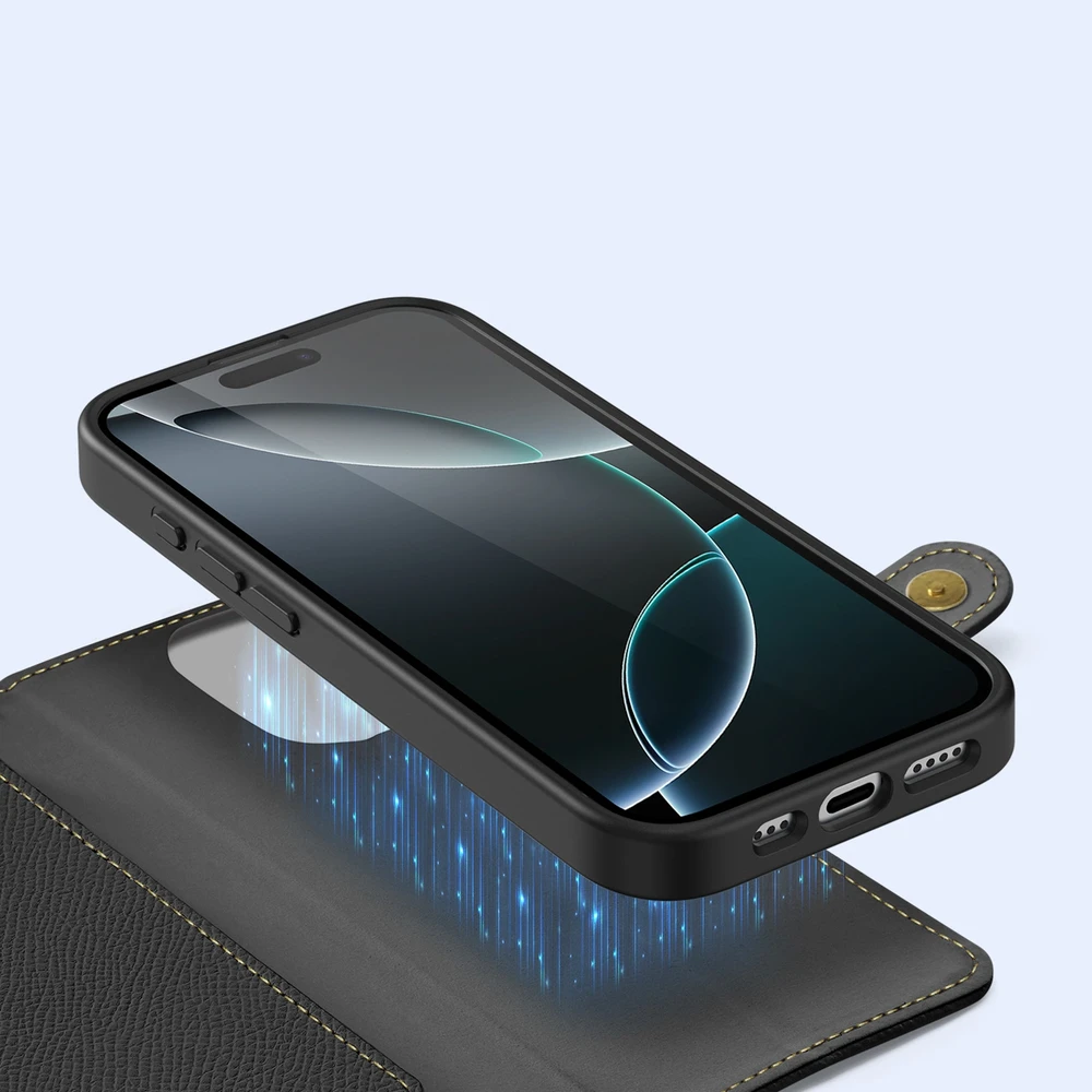 Dux Ducis Lawa Leather dėklas skirtas Apple iPhone 16 Pro Max – juodos spalvos