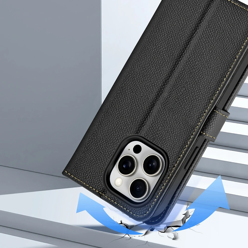 Dux Ducis Lawa Leather dėklas skirtas Apple iPhone 15 Pro Max – juodos spalvos