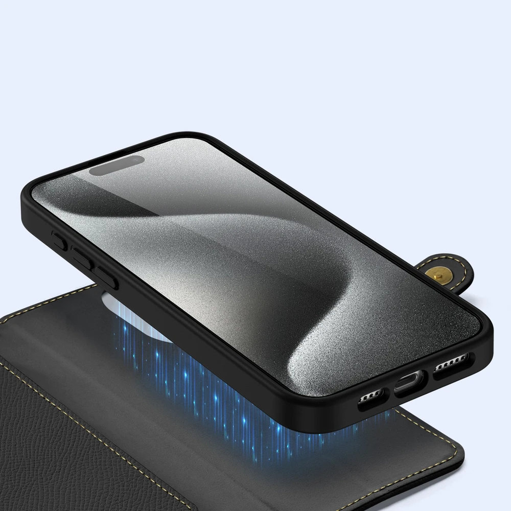 Dux Ducis Lawa Leather dėklas skirtas Apple iPhone 15 Pro – juodos spalvos