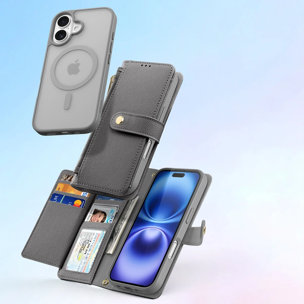 Dux Ducis Lawa Leather dėklas skirtas Apple iPhone 16 – pilkos spalvos